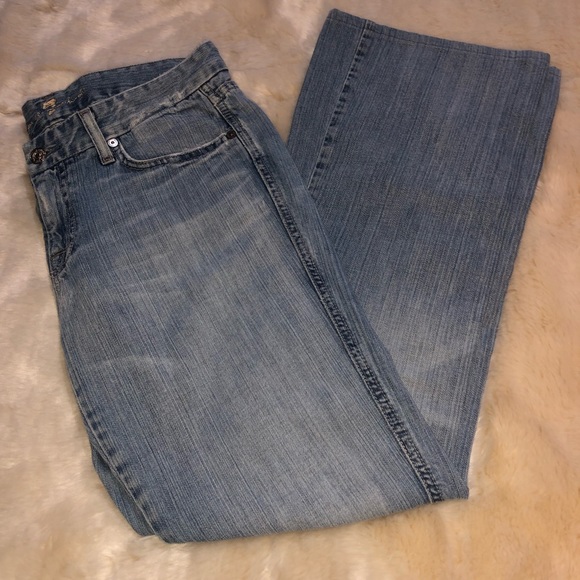 7 For All Mankind Flare Leg Distressed Denim Jeans - Picture 2 of 8